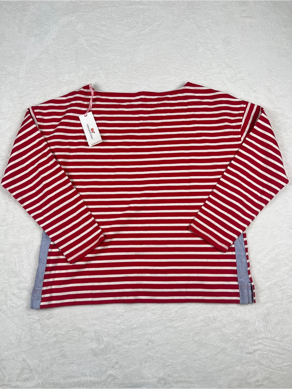Vineyard Vines Striped Boat Neck Knit Top Chambray Panel Red M NWT - Picture 3 of 5